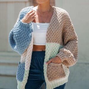 Lavender J Color Block Soft Cardigan